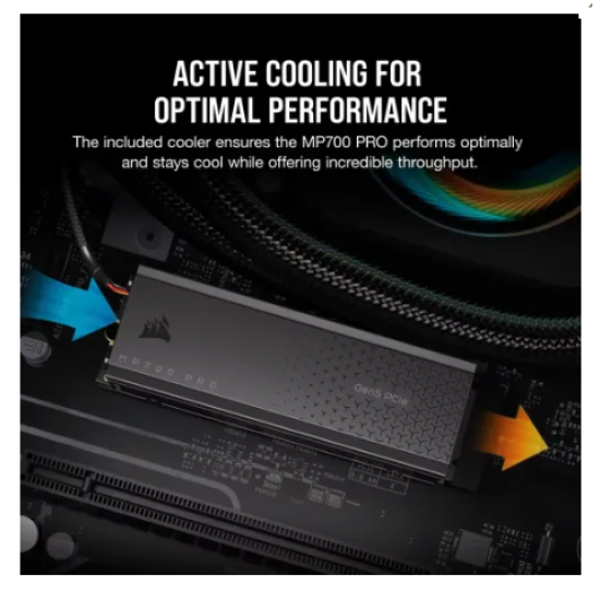 Corsair MP700 PRO 1TB PCIe Gen5 NVMe 2.0 M.2 SSD With DRAM & Air Cooler